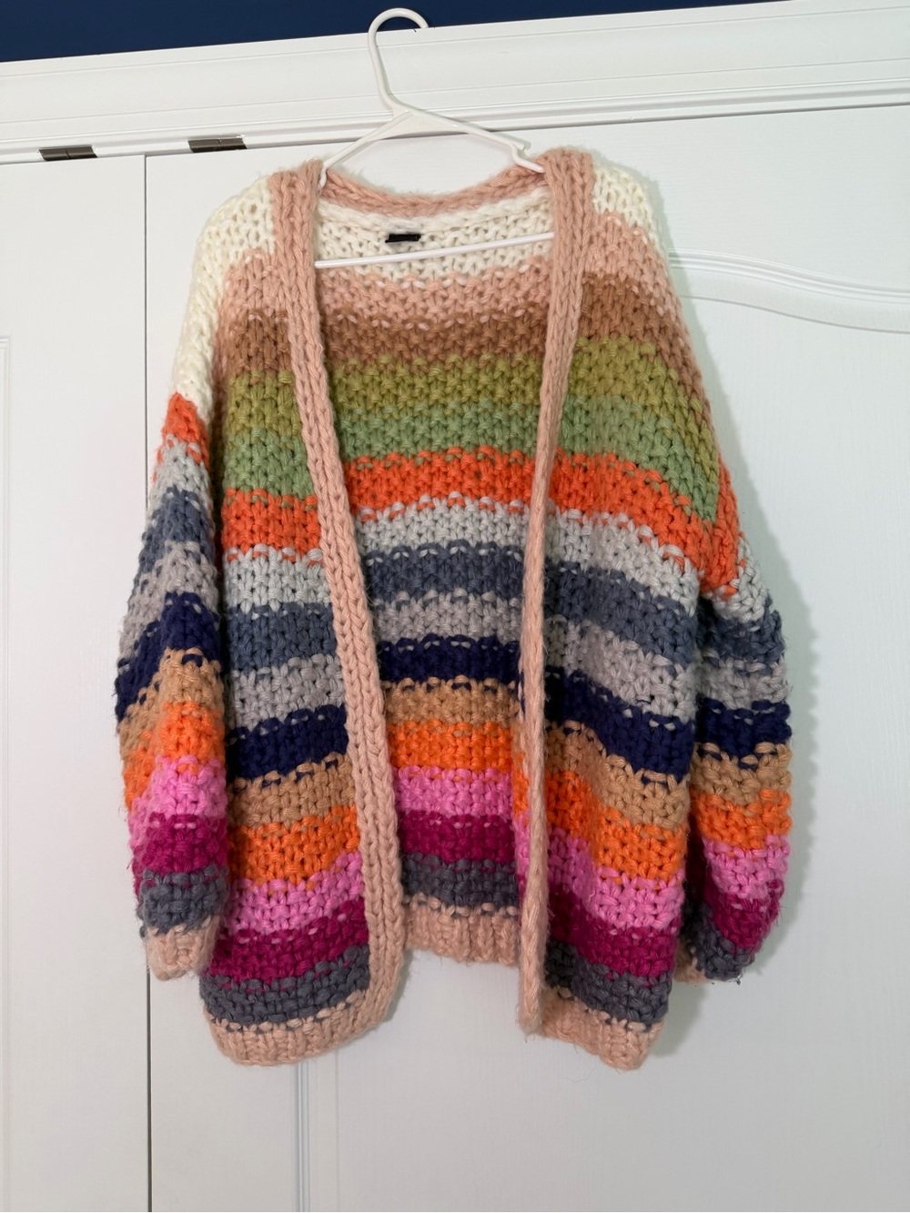 Saachi Multicolor Chunky Knit Open Cardigan Sweater - Pink Accent